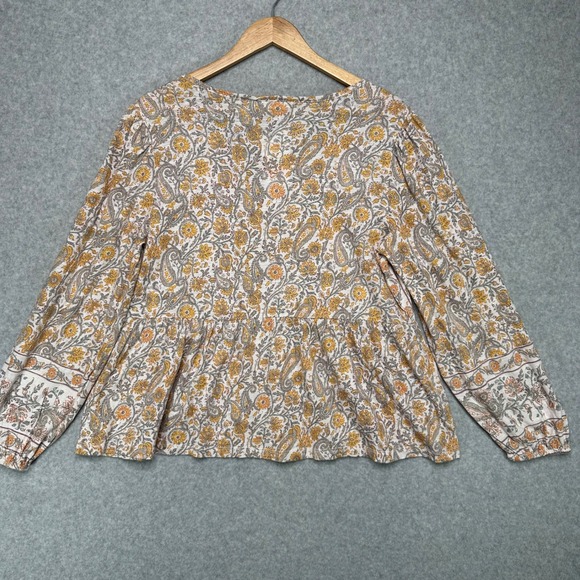 Lucky Brand Womens Peasant Blouse Size L Floral Print V Neck Long Sleeve Boho - Picture 3 of 10